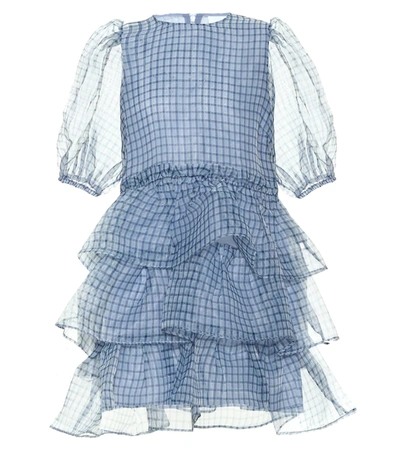 Ganni Puff-sleeves Checked Tier Dress In Heather