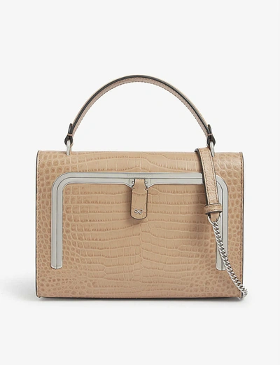 Anya Hindmarch Croc-embossed Leather Mini Postbox Cross-body Bag In Sable