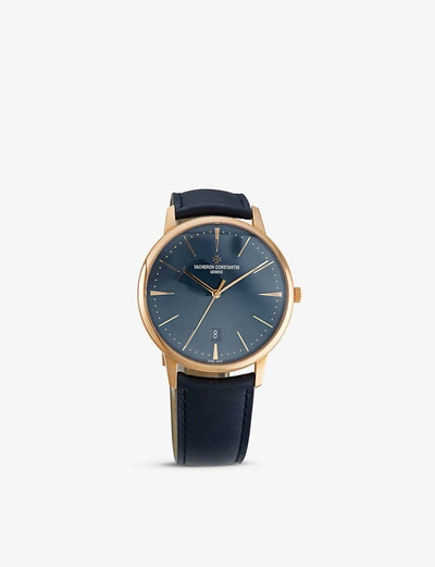 Vacheron Constantin 81180/000r-b518 Patrimony 18ct Rose-gold And Leather Strap Manual-winding Watch In Blue