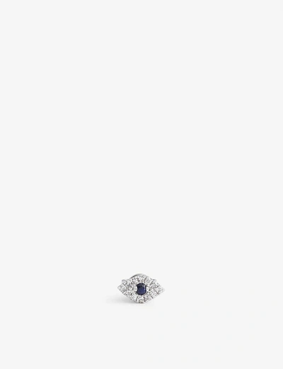 Roxanne First Evil Eye 14ct White Gold, Diamond, And Sapphire Stud Earring In 14ct / White Gold