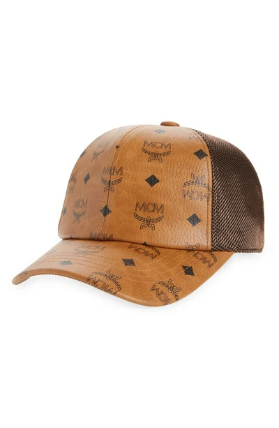 Mcm Visetos Original Mesh Baseball Cap In Cognac