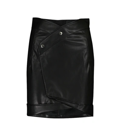 Rta Paloma Crinkled Glossed-leather Wrap Mini Skirt In Black