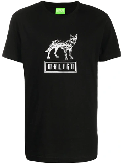 Diesel Wolf Print Cotton Jersey T-shirt In Black