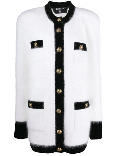 Balmain Single-breasted Knitted Short Coat In White