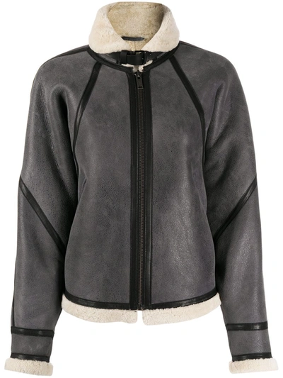 Isabel Marant Étoile Acaste Cropped Leather Shearling Coat In Grey