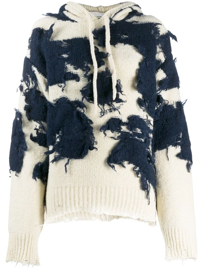 Off-white Patch-detail Knitted Hoodie In Beige Blue