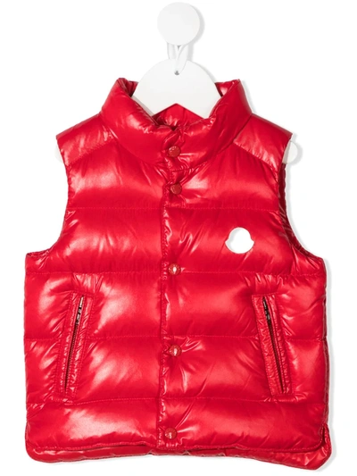 Moncler Babies' Logo Plaque Puffer Gilet In Red