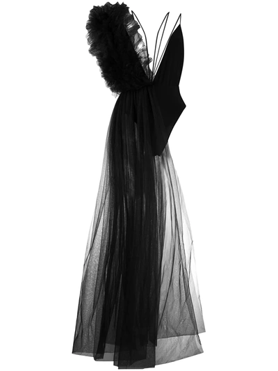Alchemy X Lia Aram Asymmetric Ruffled Bodysuit In Black