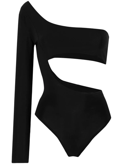 Alchemy X Lia Aram One-shoulder Cut-out Bodysuit In Black