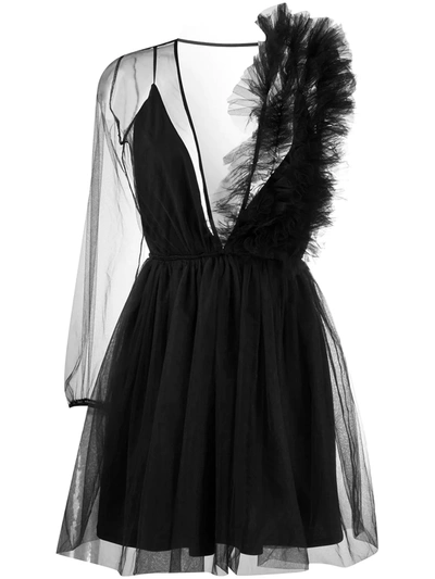 Alchemy Asymmetric Sheer Dress In Black