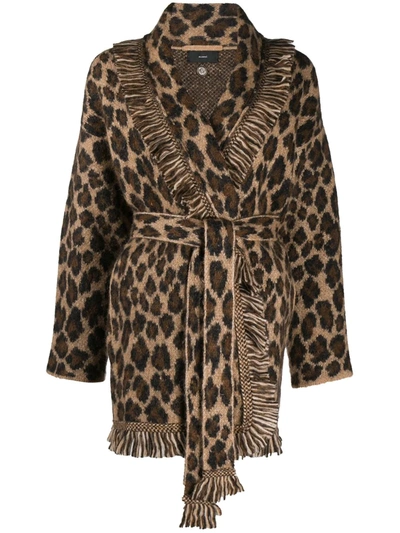 Alanui Brushed Wool Leopard Cardigan In Brown