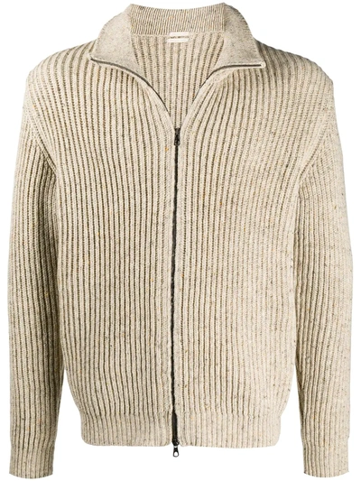 Massimo Alba Bergen Ribbed Mélange Wool, Yak And Cashmere-blend Zip-up Cardigan In Neutrals
