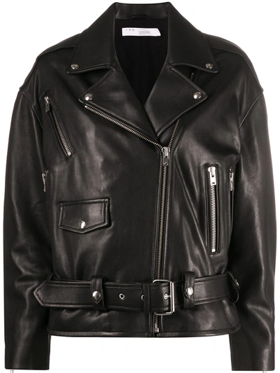 Iro Lambskin Zip-up Coat In Black