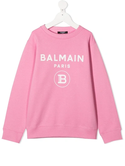 Balmain Teen Logo-print Cotton Sweatshirt In Pink