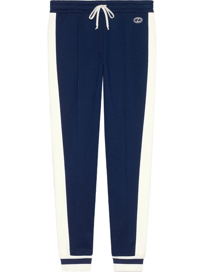 Gucci Panelled Fine-knit Track Pants In Blue