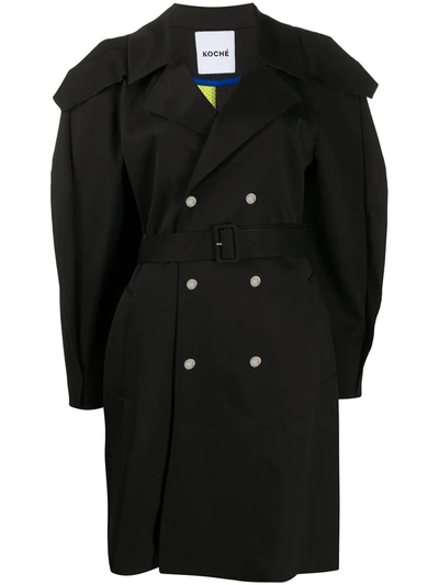Koché Oversized Double-breasted Trench Coat In Black