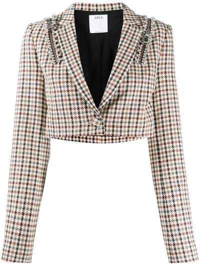Area Cropped Houndstooth Jacket W/crystals In Neutrals