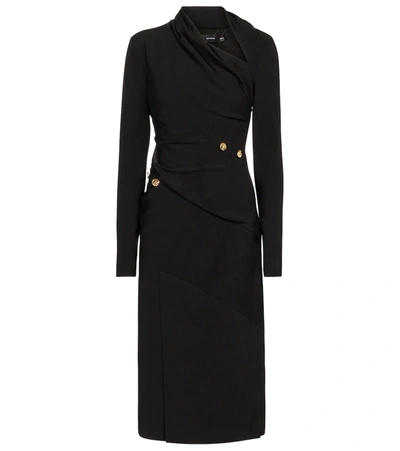 Proenza Schouler Asymmetric Draped Button-embellished Crepe Midi Dress In Black