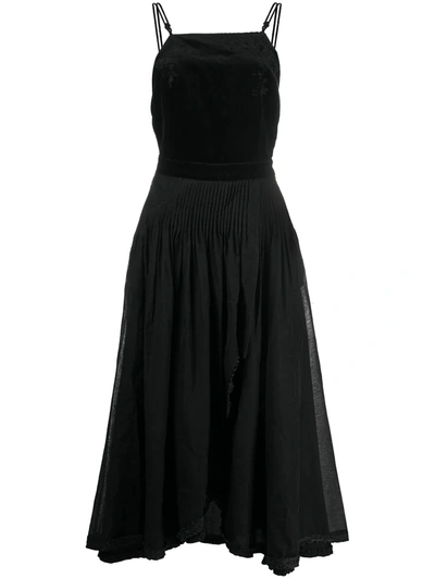 Renli Su Velvet Panel Midi Dress In Black