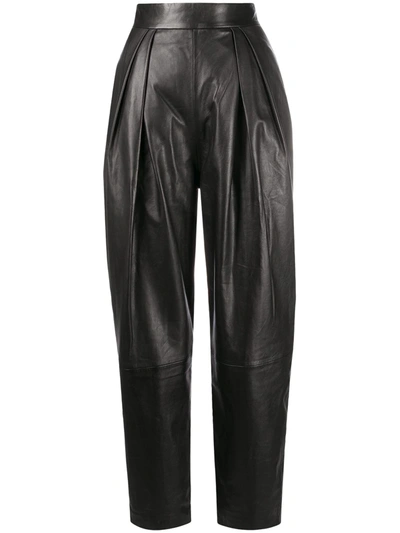 Alberta Ferretti High-waisted Tapered Leather Trousers In Black