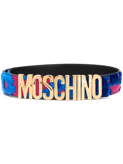 Moschino Two-tone Logo Belt In Blue