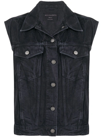 Allsaints Alva Denim Vest In Black