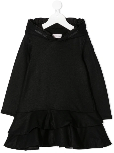 Moncler Kids' Dress With Flounces And Hood In Black