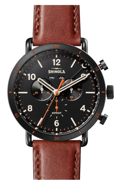Shinola Canfield Sport Black Pvd Chronograph Leather Strap Watch