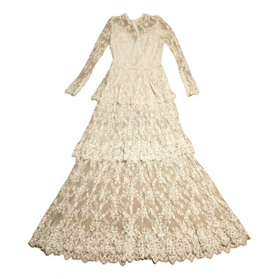 Pre-owned Elie Saab Lace Maxi Dress In White