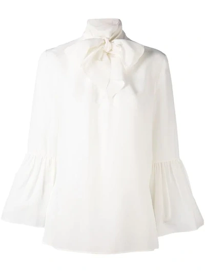 Fendi Scarf-detail Crepe De Chine Bell Sleeve Blouse In Ivory