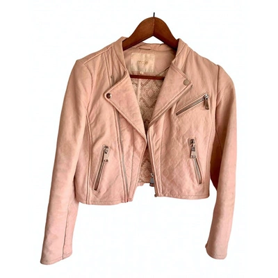 Pre-owned Maje Leather Biker Jacket In Pink
