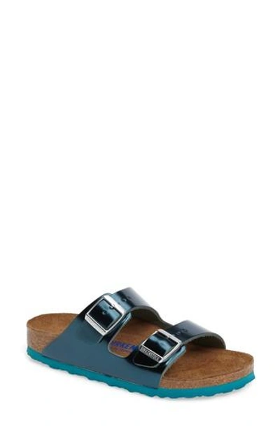 Birkenstock 'arizona' Soft Footbed Sandal In Metallic Green Leather