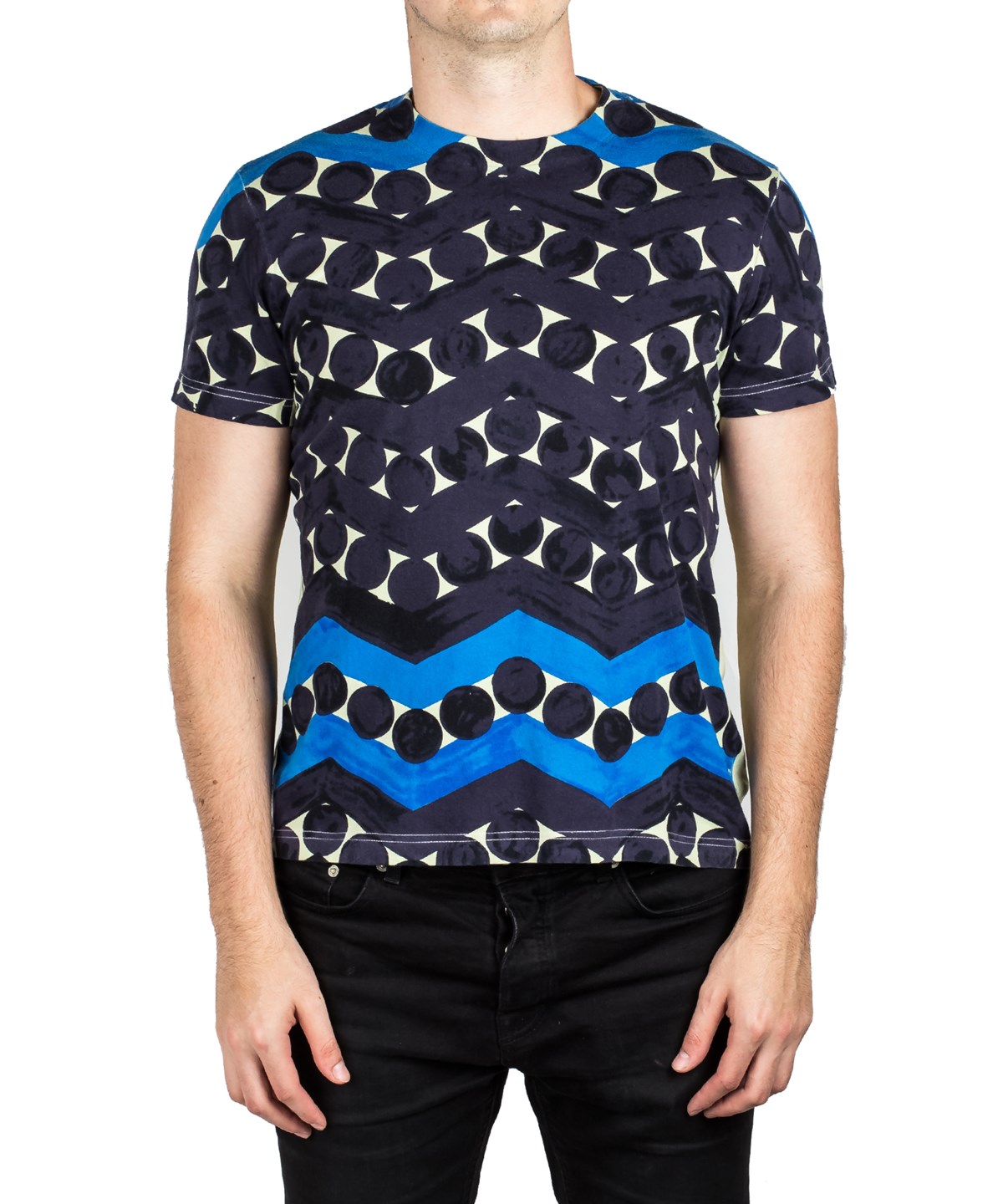Prada Men's Jersey Cotton Crew Neck Logo Patch T-shirt Geometry Blue | ModeSens