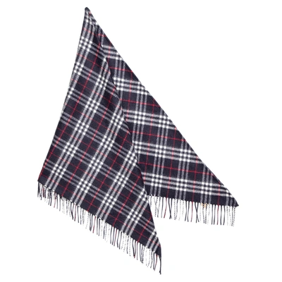 Pre-owned Burberry Navy Check Cashmere Bandana In Navy Blue