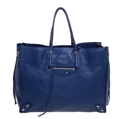 Pre-owned Balenciaga Navy Blue Leather Papier A4 Tote