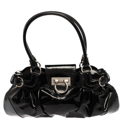 Pre-owned Ferragamo Black Patent Leather Marisa Satchel