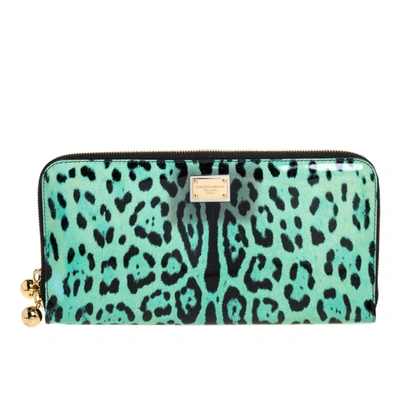 Pre-owned Dolce & Gabbana Green/black Leopard Print Patent Leather Oversized Clutch