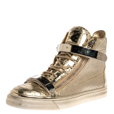 Pre-owned Giuseppe Zanotti Metallic Gold Python Embossed Leather Coby High Top Sneakers Size 41