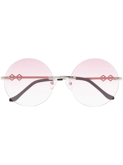 Karen Wazen Silver Tone Luna Round Sunglasses In Pink