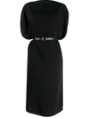 Mm6 Maison Margiela Belted Draped Sleeves Midi Dress In Black