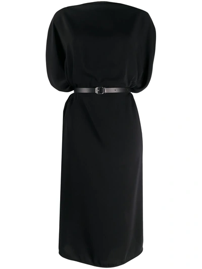 Mm6 Maison Margiela Belted Draped Sleeves Midi Dress In Black