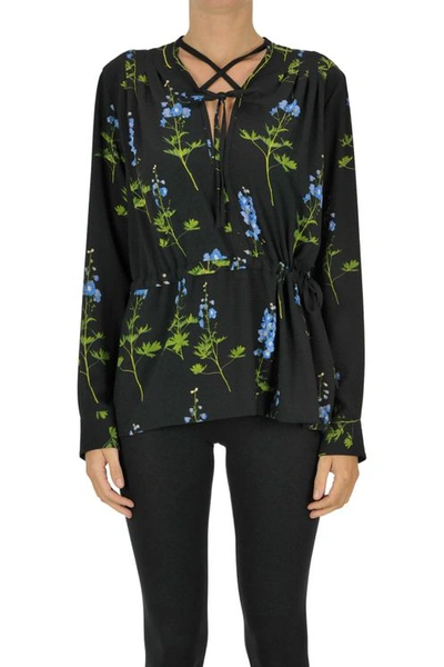 Dries Van Noten Flower Print Crepè Blouse In Black