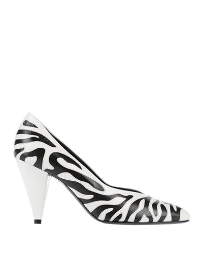 Celine Edwing Animal Print Leather Pumps In White