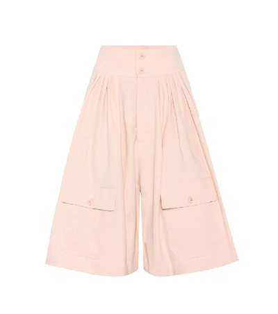 Chloé Cotton And Linen High-waisted Culottes In Pink