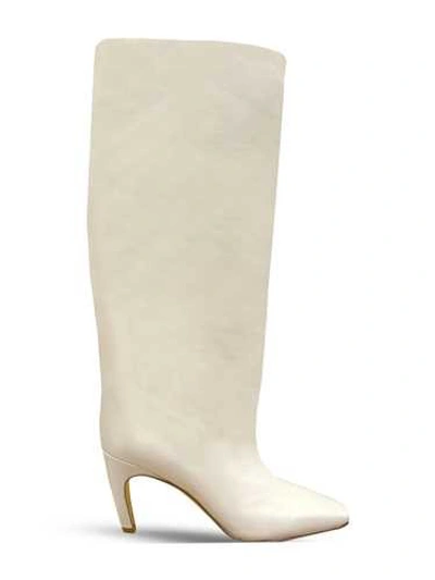 Gia Couture High Heels Boots In White Leather In Beige