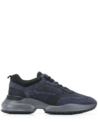 Hogan Interaction Sneaker In Midnight Blue And Black Suede In Dark Blue