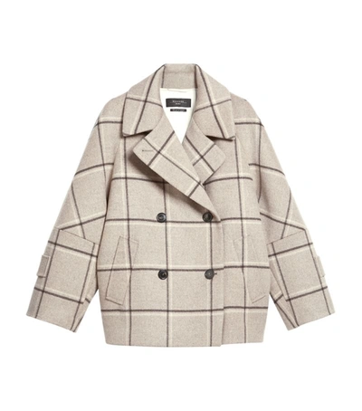 Weekend Max Mara Atalia Virgin Wool Checked Pea Coat 50860103 In Neutral