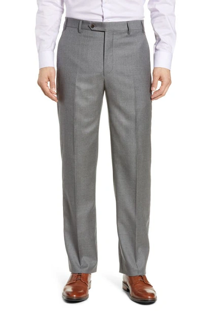 Zanella Todd Relaxed Fit Flat Front Solid Wool Dress Pants In Light Grey