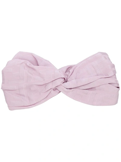 Fendi Ff Logo Silk Jacquard Knotted Headband In Pink