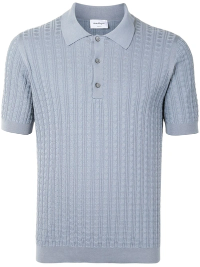 Ferragamo Short-sleeve Knitted Polo Shirt In Blue